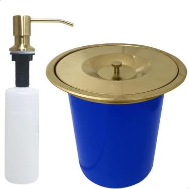 Imagem de Lixeira De Embutir Dourado Escovado Fosco 5 Litros E Dispenser Dosador