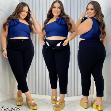 Imagem de Calça capri plus size super lipo (com cinta) jeans com Lycra Ref:2495 