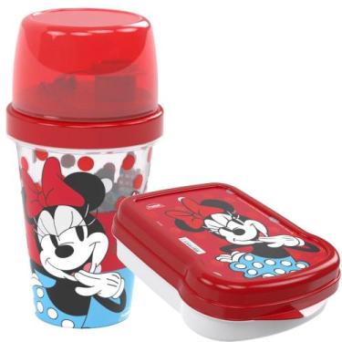 Imagem de Kit Minnie Porta Lanche Infantil Escolar Passeio Plasutil