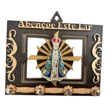 Imagem de Porta Chave Suporte Parede Chaveiro Ns Aparecida Marrom - SANTISSIMA, 