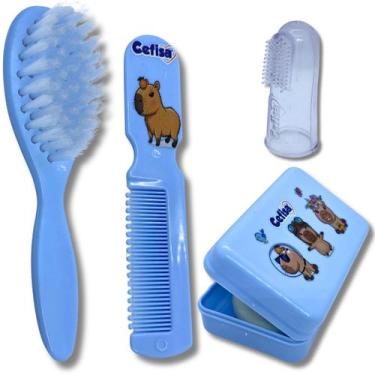 Imagem de Kit Banho Infantil Azul Com Massageador Gengiva 4 Peças - Cefisa