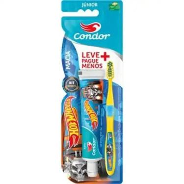 Imagem de Kit Escova e Creme Dental Infantil Pasta de Dente Condor Hot Whells Tu