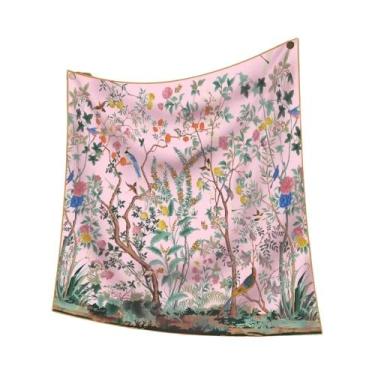 Imagem de Lenço De Seda Estampado Floral 90CM Para Mulheres, Lenço Quadrado, Xal