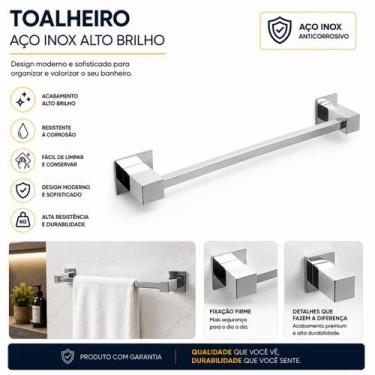 Imagem de Porta Toalha Inox 60cm - Kit Acessórios Banheiro 4 Peças - Decora