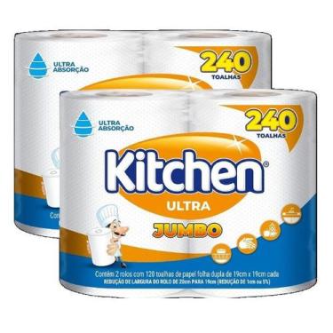 Imagem de Kit 2 toalha papel kitchen folha dupla gigante pacote 240 folhas