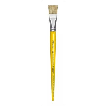 Imagem de Pincel Escolar Condor 115 Cerdas Naturais Chata Branca Cabo Longo Madeira Amarelo