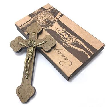 Imagem de Crucifixo São Bento De Parede Moldado Madeira 19 Cm