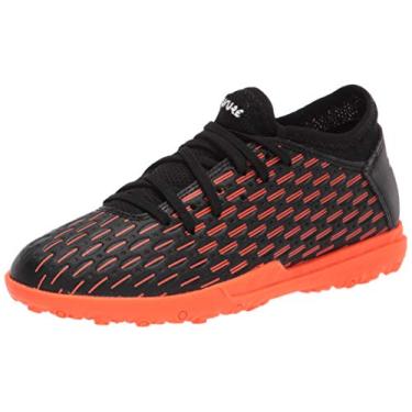 Imagem de PUMA Tênis de futebol unissex infantil Future 4, Puma Black-puma branco-laranja choque, 4.5 Big Kid