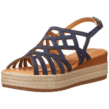 Imagem de Bella Vita Made in Italy Sandália feminina com plataforma Zip-Italy, rasteira, azul-marinho, 38, Couro de camurça azul-marinho, 36