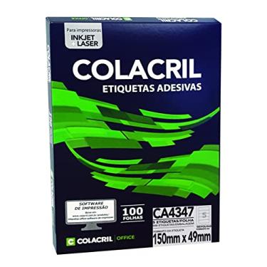 Imagem de Etiqueta Adesiva Colacril, Ink-Jet / Laser A4, CA4347, Branco, 150 x 49 mm, envelope com 100 fls-500 etiquetas