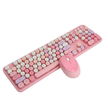 Imagem de ASHATA Combinação de teclado e mouse sem fio, teclado sem fio 2,4G 104 teclas, conjunto de mouse e mouse ópticos, compatível com PC, computador, laptop (rosa)