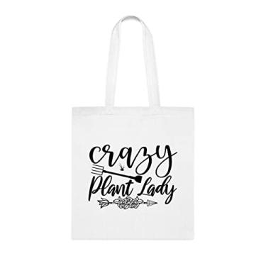 Imagem de Bolsa feminina Crazy Plant Lady, presente para plantas, bolsa de ombro feminina para plantas, sacos reutilizáveis para mulheres de plantas, ideia de presente para cesta de Natal de aniversário para meninas, Branco