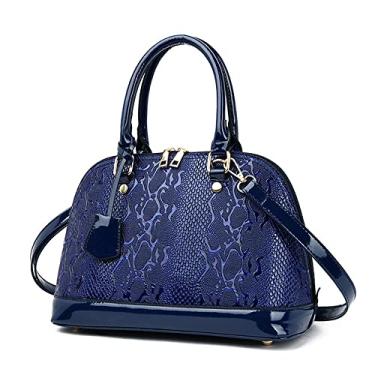 Imagem de Bolsa tiracolo feminina com alça superior e estampa de crocodilo para mulheres bolsa clássica de couro bolsa de ombro, Azul