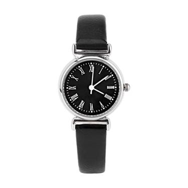 Imagem de Relógio feminino, requintado pequeno simples moda feminina relógio retrô de couro mini relógio de pulso, cinto preto placa preta