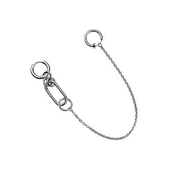 Imagem de Brincos de argola pequena de corrente longa punk com lábios, não perfurantes, anel de nariz, clipe de pressão, pingente de borla, personalidade, gótico, delicado, de aço inoxidável, hipoalergênico, para mulheres, adolescentes, homens, meninos, joias modernas