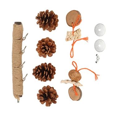 Imagem de Parrot Pine Cones Stand Brinquedo, Parrot Pine Cones Stand Brinquedo Rattan Balls Cânhamo Corda Tecelagem Madeira Papagaio Perch para Pequenos Pássaros Bu (S)