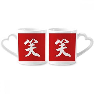 Imagem de Conjunto de canecas de porcelana para casal, personagem chinês, laugh chinês, xícara de cerâmica com alça de coração