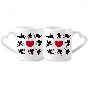 Imagem de Conjunto de canecas de porcelana para casais, coração vermelho, coração e coração com padrão de comunhão, cupido e coração