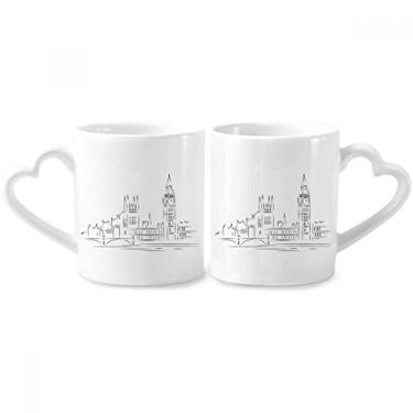 Imagem de Sketch UK Marco Bandeira Marco Ilustração Casal Porcelana Conjunto de Caneca Cerâmica Copo Amante Coração Alça
