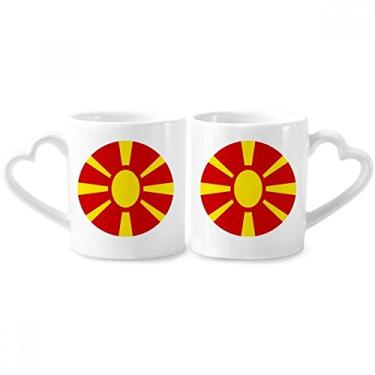 Imagem de Macedônia Europa National Emblem Conjunto de canecas de porcelana para casais, coração de cerâmica
