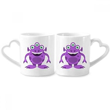 Imagem de Conjunto de canecas de porcelana para casais alienígena monstro alienígena roxo do universo conjunto de canecas de cerâmica para