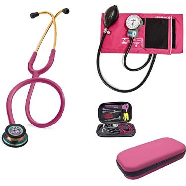 Imagem de Combo Estetoscópio 3M Classic III Raspberry Rainbow 5806 Littmann, Esfigmomanômetro + Case