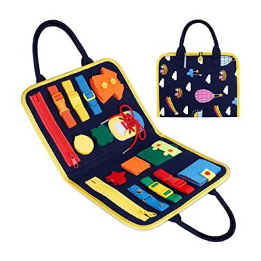 Imagem de Henniu Brinquedo sensorial para crianças ocupadas Placas de atividades de habilidades básicas Habilidades motoras finas Brinquedos educativos de aprendizado Fácil de carregar Es