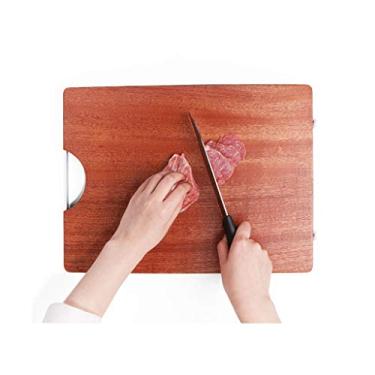 Imagem de Tábua de corte de madeira - tábuas de corte reversíveis retangulares com almofada de silicone, tábua de corte de cozinha para carne, queijo e vegetais, adequada para 2-4 pessoas (cor: