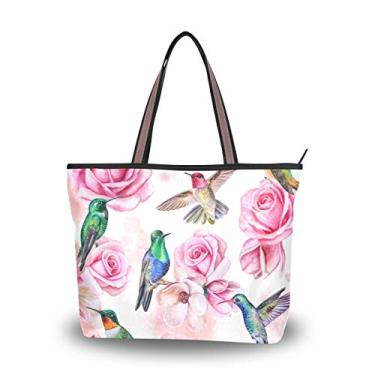 Imagem de ColourLife Bolsa de ombro com alça superior rosas magnólia pássaros bolsa de ombro para mulheres e meninas, Multicolorido., Medium