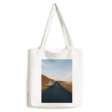 Imagem de Sacola de lona para carro de outono, caminho, viagem, céu, grama, sacola de compras, bolsa casual