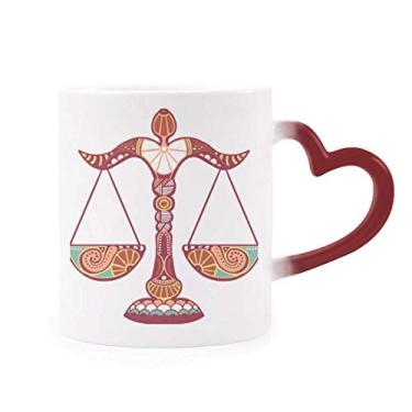 Imagem de Caneca Libra Constelação Símbolo do Zodíaco Sensível ao Calor, Caneca de Grés Mudança de Cor Vermelha