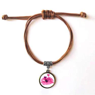 Imagem de DIYthinker Pulseira de couro com coração rosa para dia dos namorados, pulseira de couro marrom joia presente