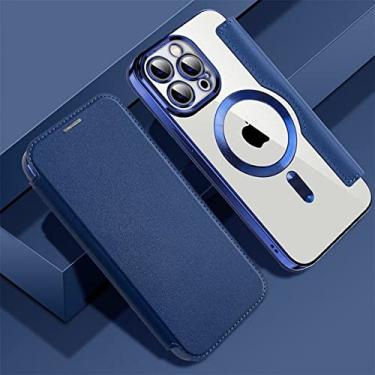 Imagem de Estojo de couro de carga magnética sem fio para iPhone 14 Plus Pro Max 13 12 11 Pro Max Capa de filme para lente com suporte de cartão chapeado, 6, para iphone 12 pro