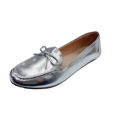 Imagem de Mocassim Sapato Feminino Confortável Metalizado Prata - Sua Cia