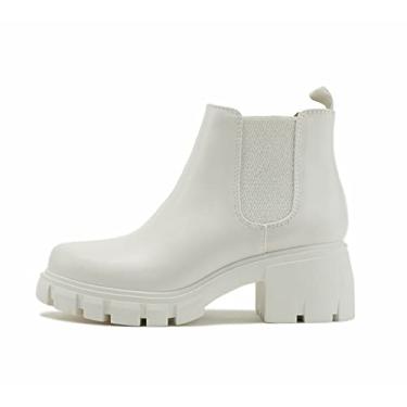 Imagem de Soda PIONEER ~ Bota feminina de cano médio Chelsea com elástico duplo, Branco, 7