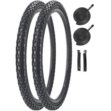 Imagem de Pneu de bicicleta de 66 cm 26 x 2,125 polegadas dobrável para bicicleta Beach Cruiser (preto, 2 pneus, 2 tubos, 2 alavancas de pneu)