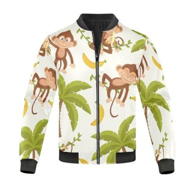 Imagem de KLL Jaqueta masculina de chuva tropical com estampa de macaco sem costura, impermeável, leve, à prova d'água, Palma macaco sem costura tropical, P