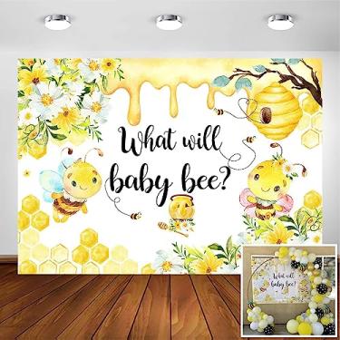 Imagem de Avezano Pano de fundo revelador de gênero de abelha favo de mel, girassol, o que o gênero da abelha do bebê revelará decorações de festa fundo fotográfico (2,1 x 1,5 m)