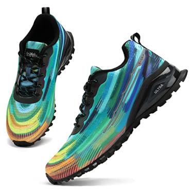 Imagem de Kricely Tênis masculino de corrida de trilha, moderno, para caminhada, caminhada, tênis, cross training, uso ao ar livre, casual, para treino, Tie Dye-1, 38