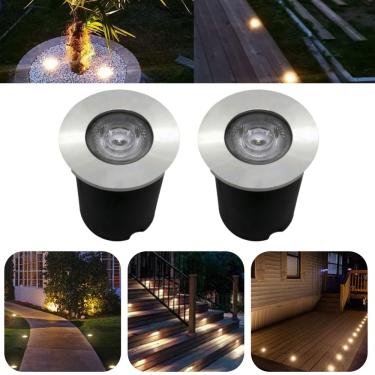 Imagem de 2 Luminárias Balizador Spot Led SMD Em PVC De 1W Luz Branco Frio De Embutir Em Piso Chão Solo Gramado Jardim Escada Deck