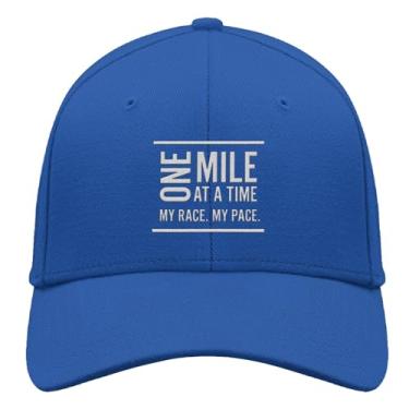 Imagem de Boné de beisebol One Mile at a time My Race My Pace Boné de caminhoneiro para adolescentes retrô bordado snapback, Azul escuro, Tamanho Único
