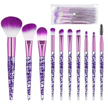 Imagem de Conjunto de pincéis de maquiagem 10 peças elegantes com alça de glitter pincéis de maquiagem profissionais em pó para o rosto, blush, sombra, delineador, lábios, pincéis cosméticos com bolsa