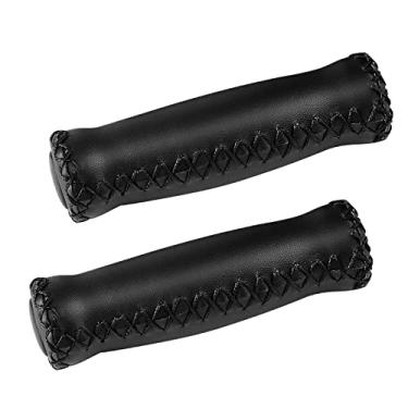 Imagem de SOLODRIVE Pegas de guidão de bicicleta, pegas de couro de vinil, pegas de bicicleta Beach Cruiser costuradas à mão, serve na maioria dos guidões de bicicleta de 22,2 mm (7/8") (preto)