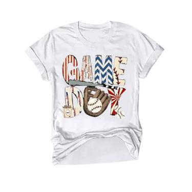 Imagem de PKDong Camiseta feminina de beisebol com estampa engraçada 2024 Baseball Mom camisetas femininas gola redonda casual verão, Z01 Branco, XXG