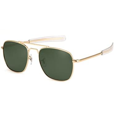 Imagem de Óculos de sol aviador masculino polarizado, 55 mm, com hastes de baioneta, Armação dourada verde