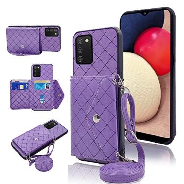 Imagem de Capa carteira compatível com Samsung Galaxy A02s com alça de ombro transversal e suporte de couro para cartão de crédito, acessórios de celular, capa para celular Glaxay A 02s Galaxies Ao2s M02s