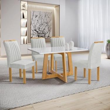 Imagem de Conjunto Mesa Arizona 120cm com 4 Cadeiras Arizona Tampo Smart Plus com Vidro Cinamomo/Off White/Gelo