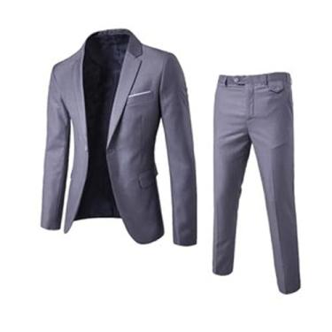 Imagem de Jueshanzj Terno masculino de duas peças, terno casual, Cinza, Small
