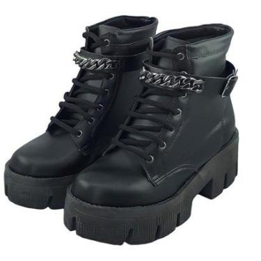 Imagem de Coturno Feminino Bota Corrente CM Calçados Confortável Plataforma Tratorado Corrente Removível-Feminino