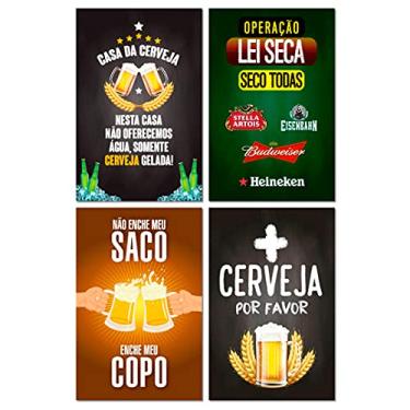 Imagem de Kit Placas Decorativas Cervejas Frases Mdf 4 pçs 20x30 cm